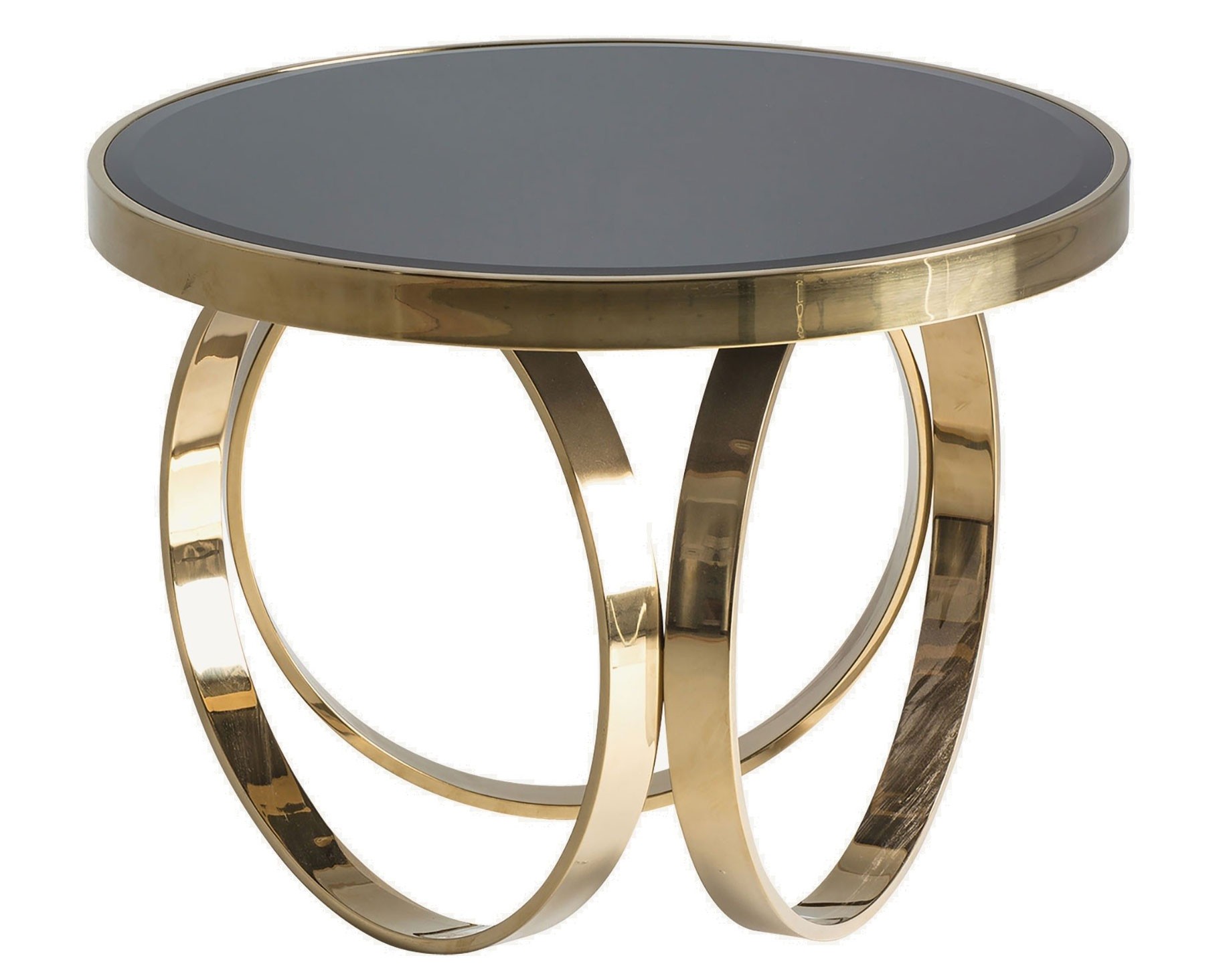 Estila Luxusní art deco kulatý konferenční stolek Arossia s designovou podstavou ve tvaru tří obručí černá zlatá 60 cm