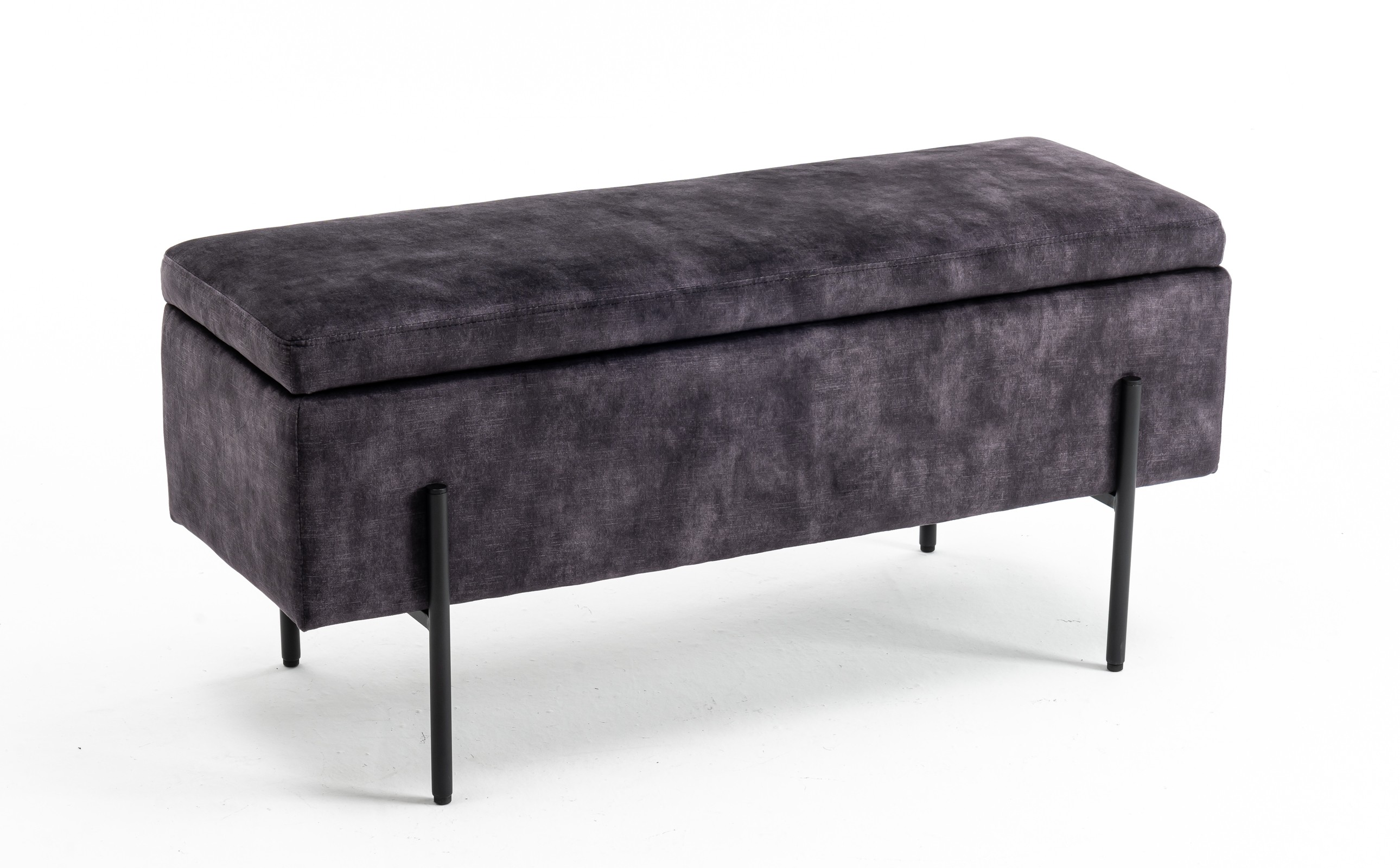 Levně Estila Moderní šedá designová lavice Irvin s úložným prostorem a sametovým čalouněním 100 cm