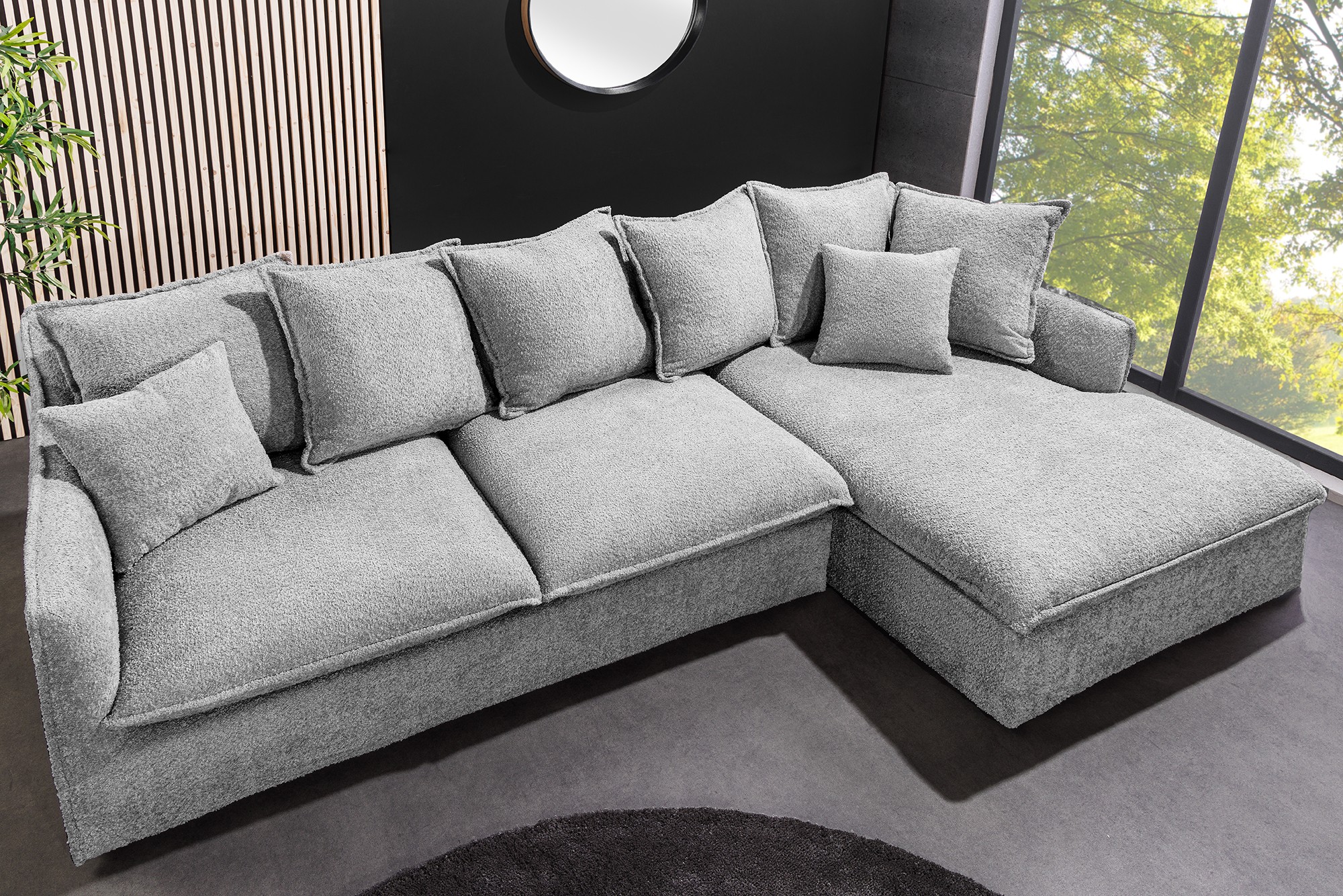 Levně Estila Designová čalouněná třímístná sedačka Heaven do tvaru L v šedé barvě 255 cm