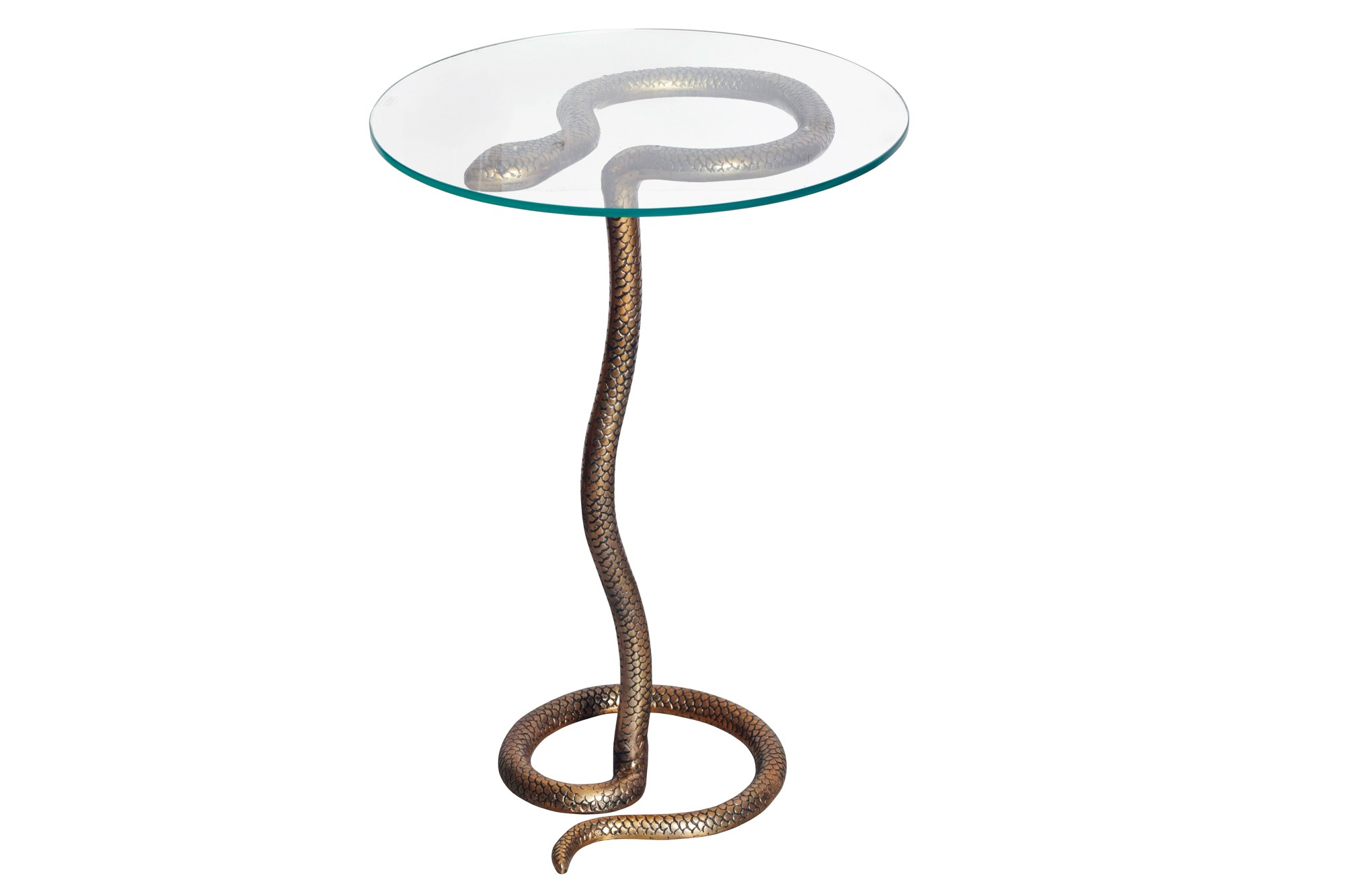 Levně Estila Art deco kulatý příruční stolek Salazar s hadím designem a skleněnou deskou v glamour nádechu 62 cm