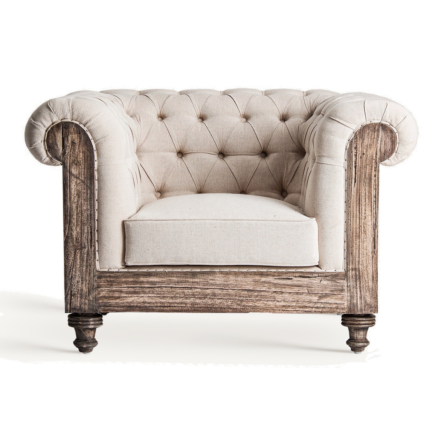 Levně Estila Luxusní béžové vintage křeslo Gretchen v chesterfield stylu s dřevěnou konstrukcí 113 cm
