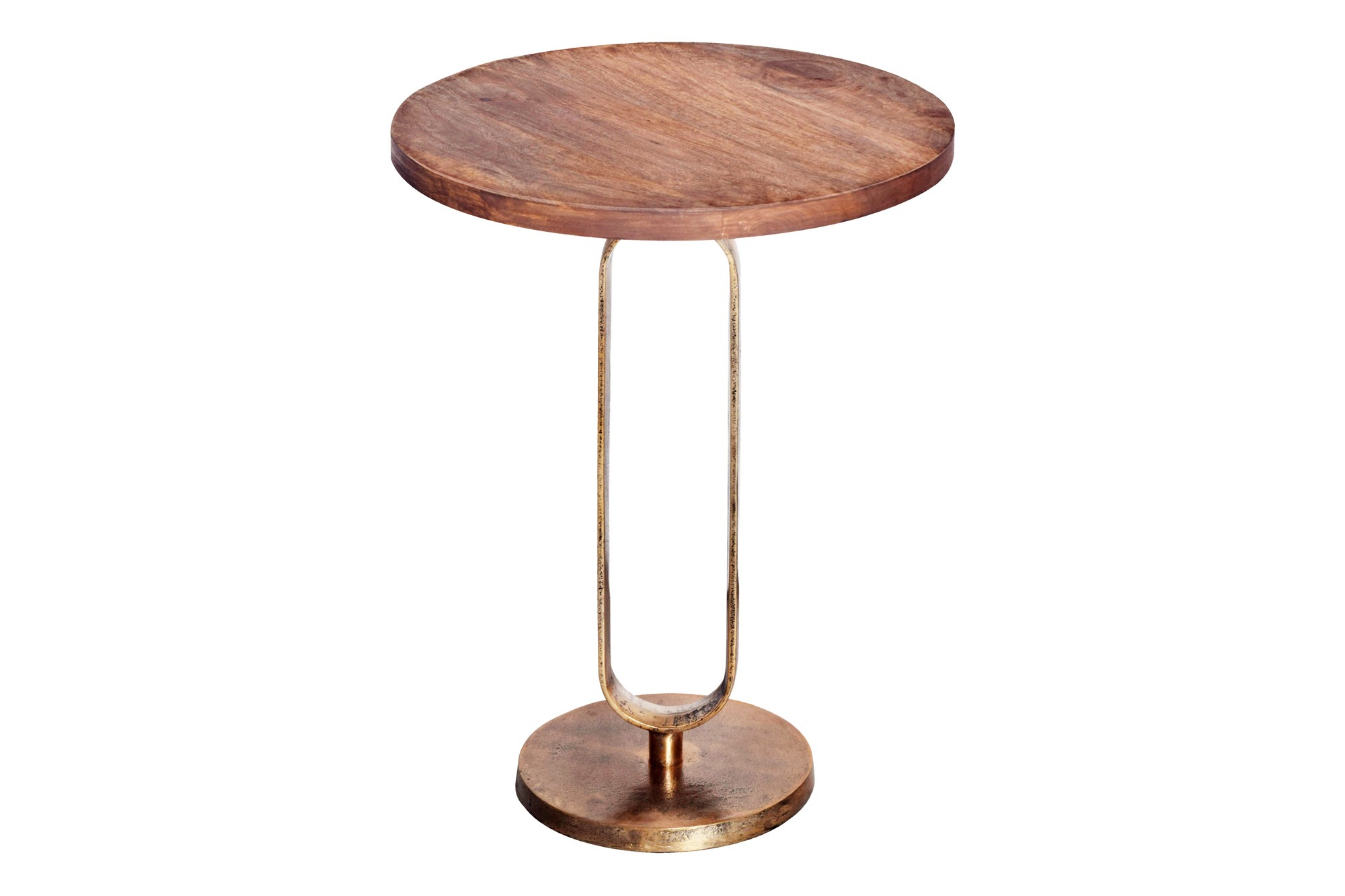 Estila Art deco kulatý měděný příruční stolek Zendy s dřevěnou deskou v glamour nádechu 60 cm