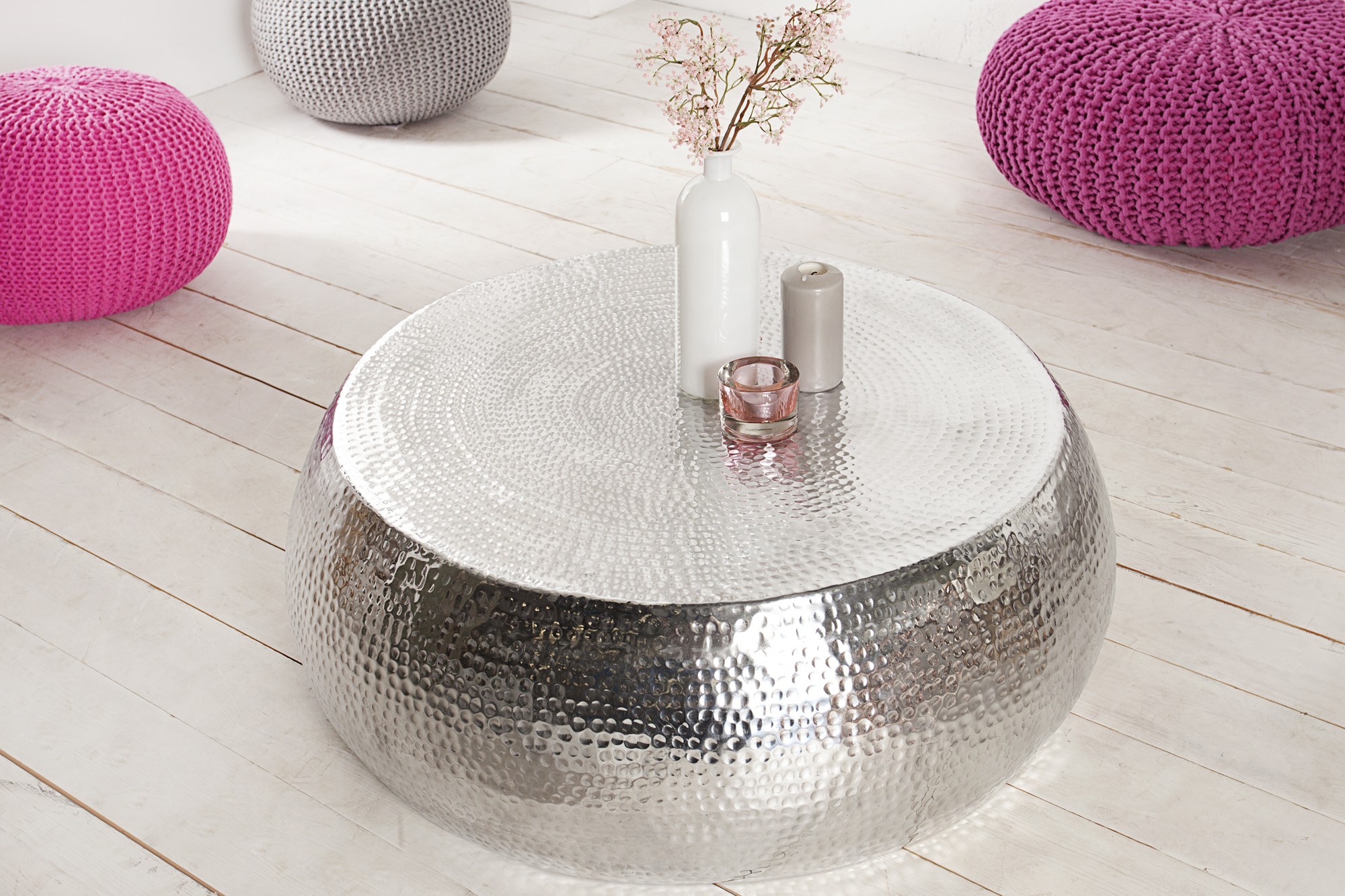 Estila Luxusní konferenční stolek Hammerblow-Optik 80cm stříbrná