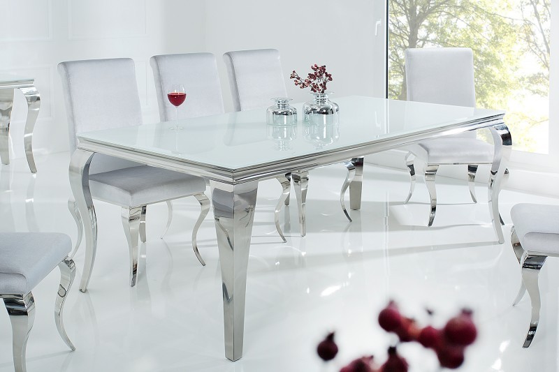 Estila Luxusní jídelní stůl Modern Barock 200cm stříbrná / bílá