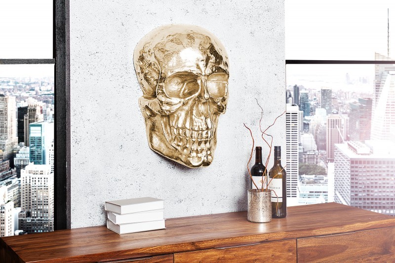 Estila Designová extravagantní nástěnná lebka 40cm zlatá