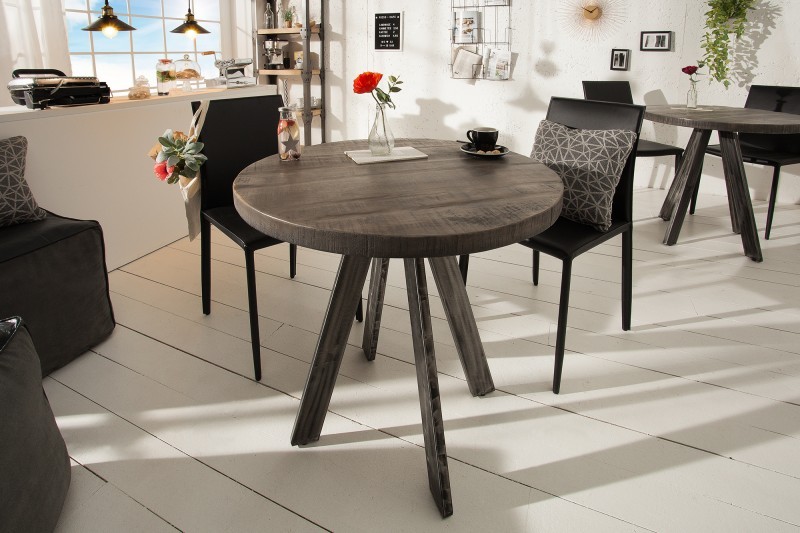 Estila Industriální designový kulatý jídelní stůl Ivar šedý z masivu