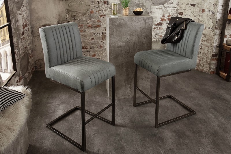 Estila Industriální designová barová židle Corina v antické šedé barvě