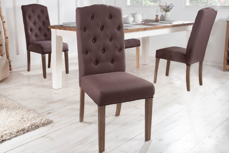 Estila Venkovská stylová jídelní židle Silloth s hnědým čalouněním a chesterfield prošíváním 104cm