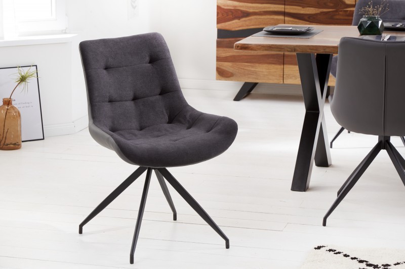 Estila Retro kancelářská židle Carluke s tmavošedým čalouněním a černými kovovými nohami 86cm