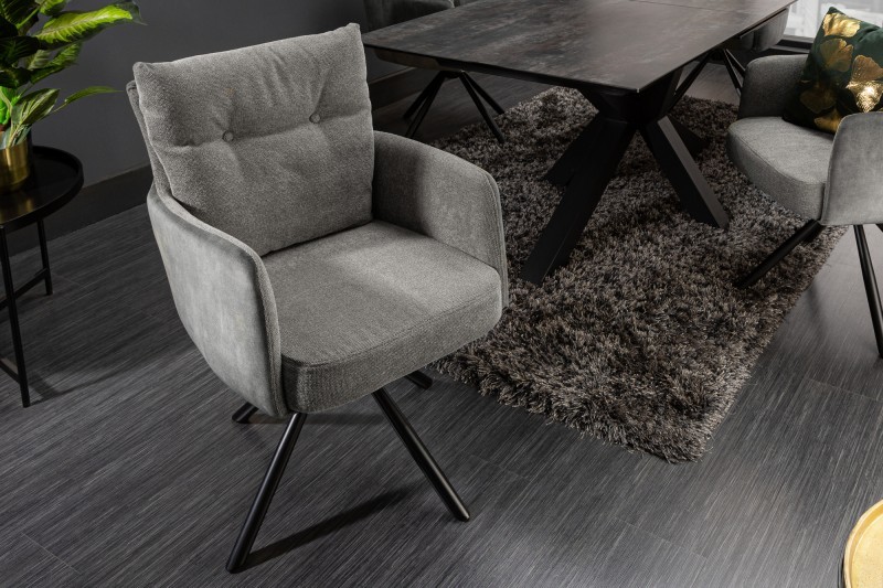 Estila Moderní otočná židle Laggan s šedými područkami a vysokým opěradlem 90cm