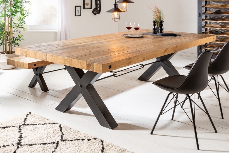 Estila Industriální designový jídelní stůl Freya hnědé barvy z masivu a kovu 240cm