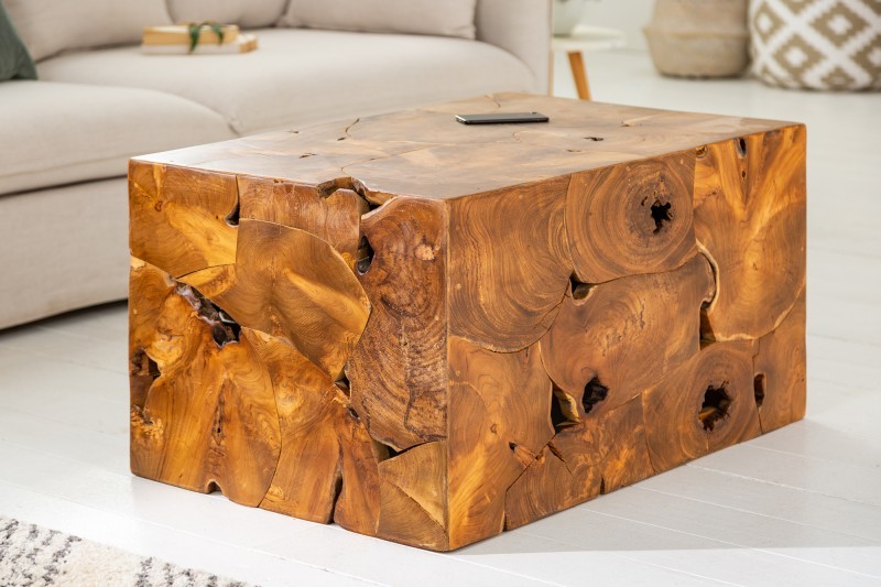 Estila Venkovský masivní konferenční stolek Vezelay z teakového dřeva hnědé barvy 90cm