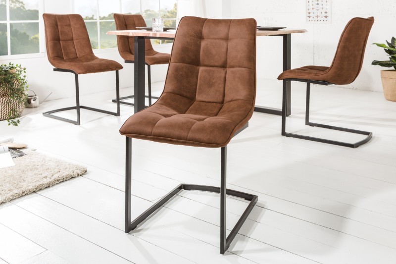 Estila Designová hnědá jídelní židle Suave s černou kovovou konstrukcí 88cm