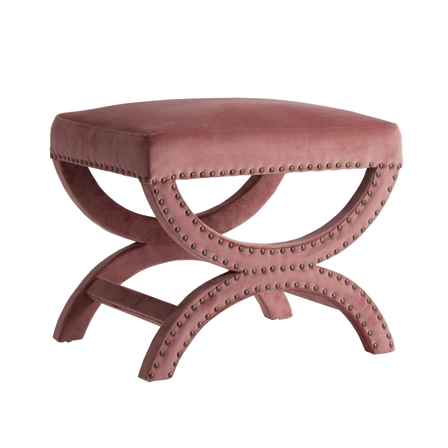 Estila Art-deco luxusní taburet Ossera v růžovém sametovém provedení s kovovými prvky 60cm