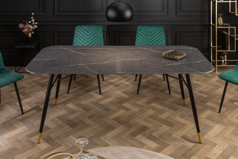 Estila Retro nadčasový jídelní stůl Forisma s černou povrchovou deskou s mramorovým vzhledem 180 cm