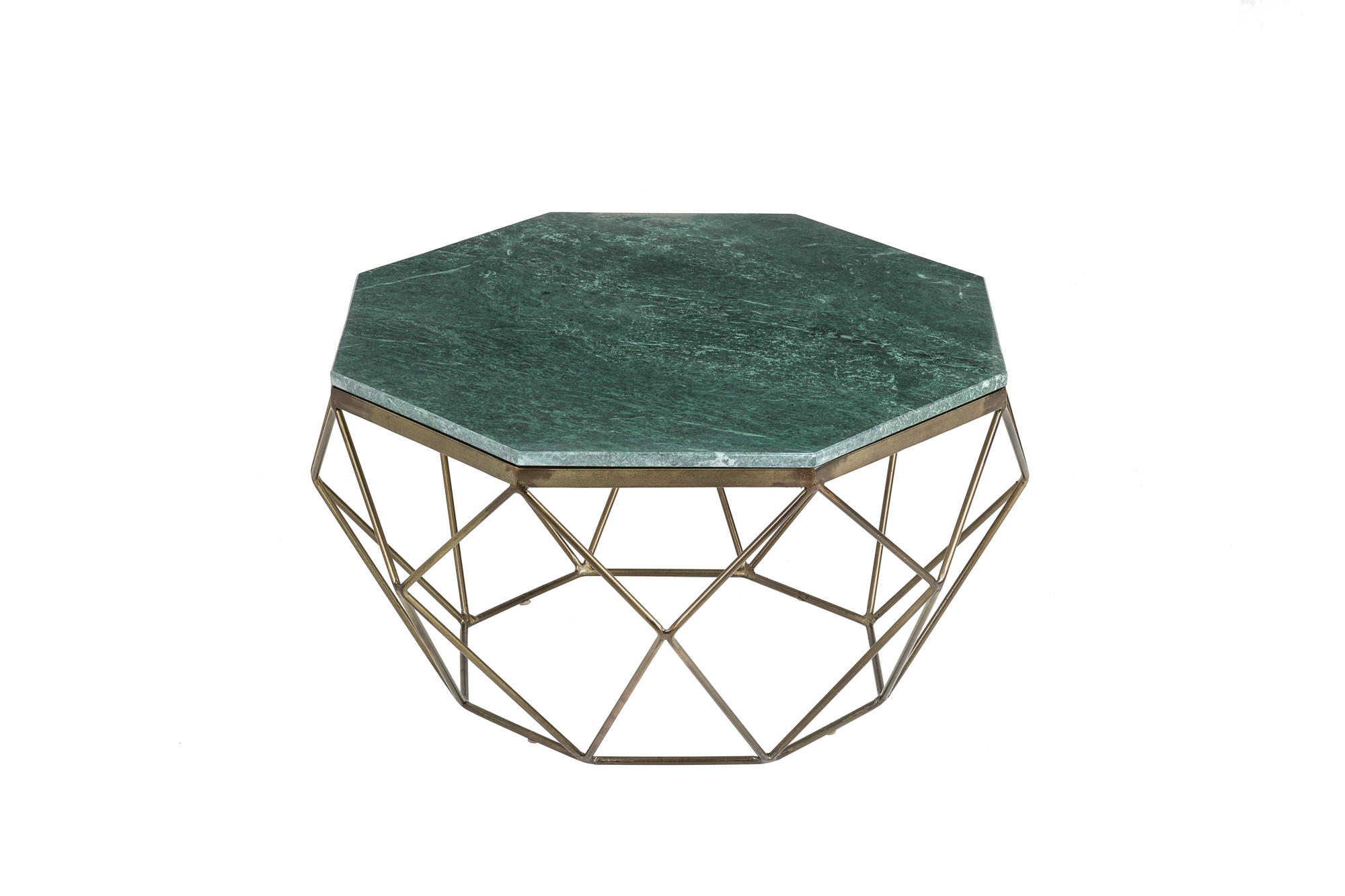 Estila Art-deco mramorový konferenční stolek Adamantino s geometrickou podstavou z kovu 69cm