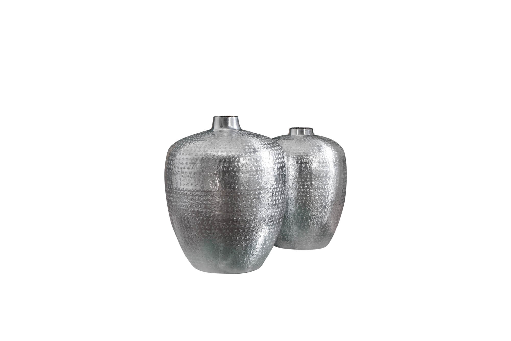 Estila Orientální set dvou kovových váz Retrivee se stříbrným kladívkovým povrchem 33cm