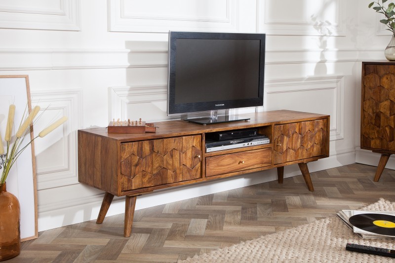 Estila Luxusní televizní stolek Mozaika z masivního dřeva palisandr 140cm