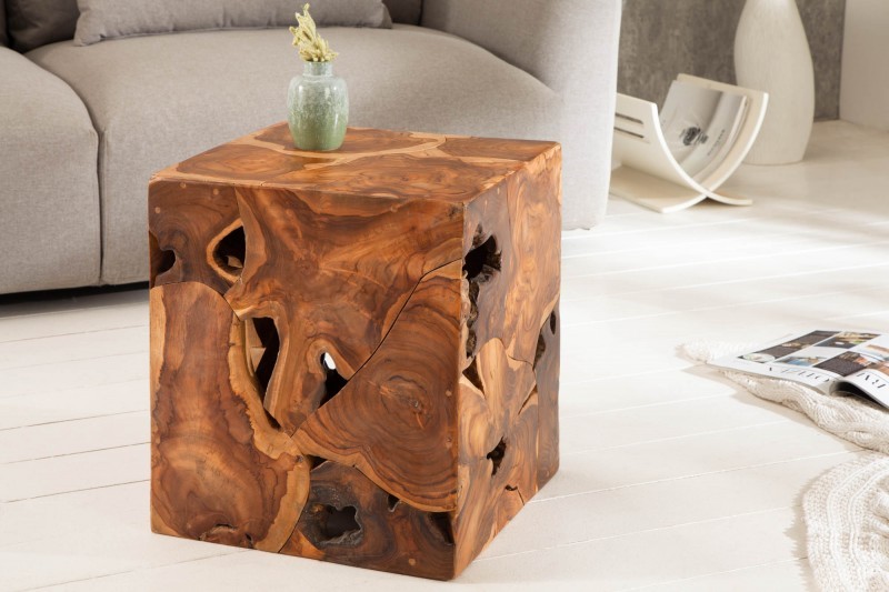Estila Venkovský masivní příruční stolek Vezelay z teakového dřeva 40cm