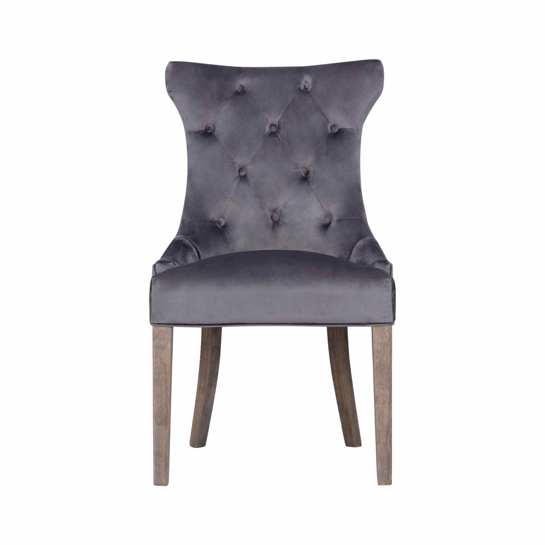 Estila Chesterfield jídelní židle Dinah s potahem tmavošedé barvy a dřevěnými nohami 100cm