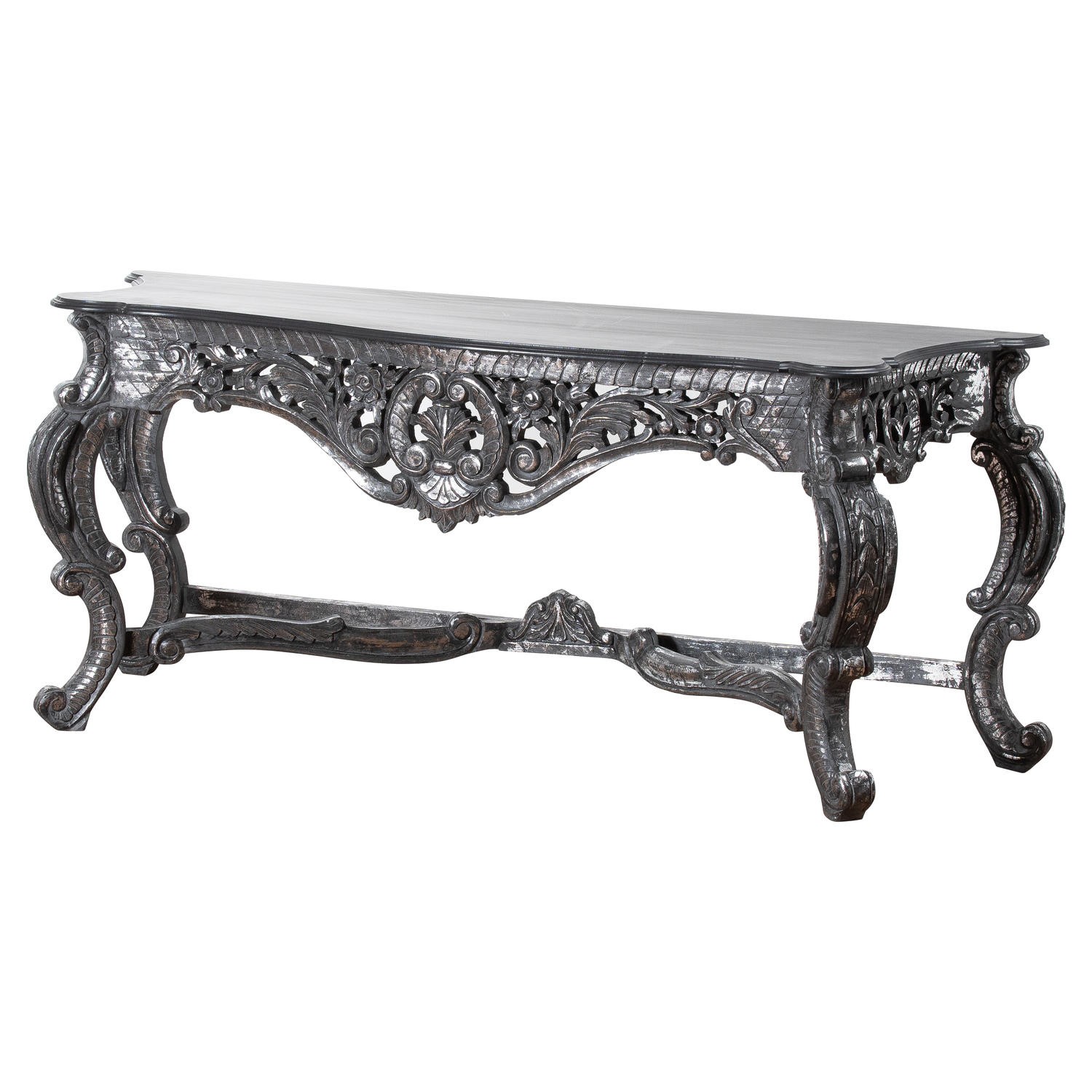 Estila Barokní vyřezávaný konzolový stolek Louise ve stříbrném provedení 191cm
