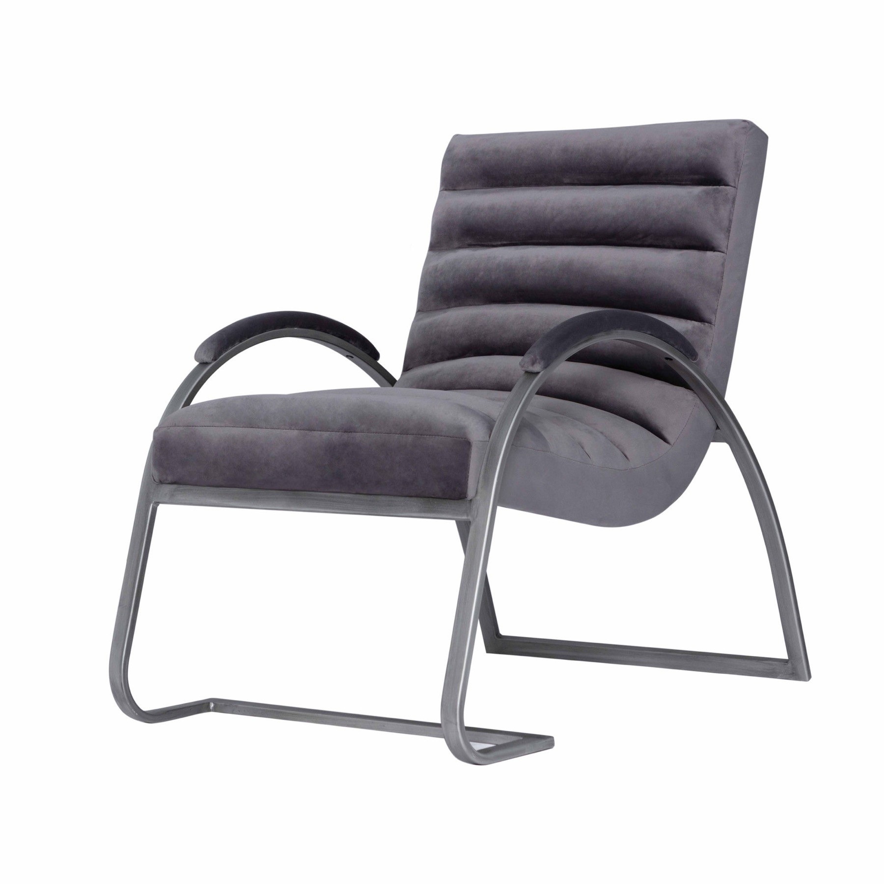 Estila Moderní křeslo Jetta v ergonomickém tvaru se šedým čalouněním s kovovou konstrukcí 96cm