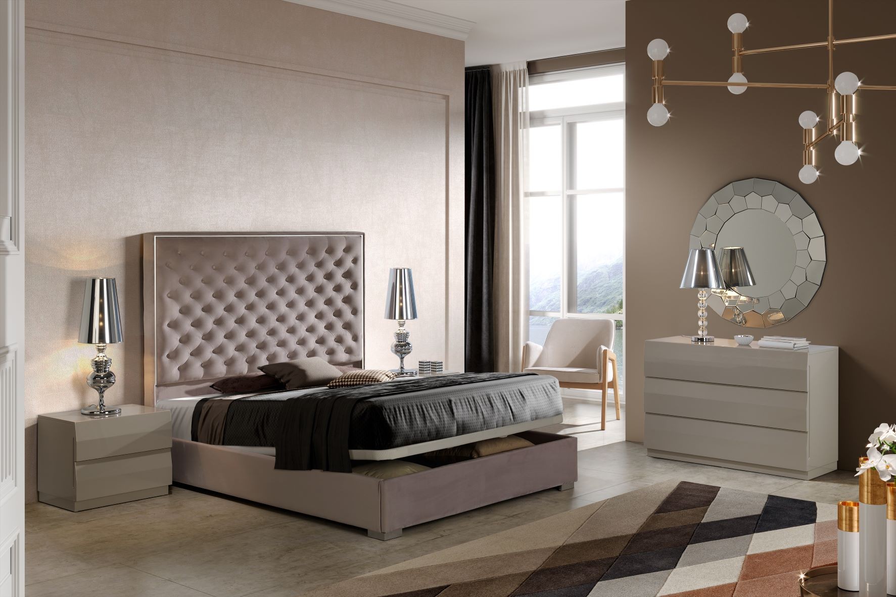Estila Luxusní chesterfield manželská postel Melody s čalouněním a s úložným prostorem 150-180cm