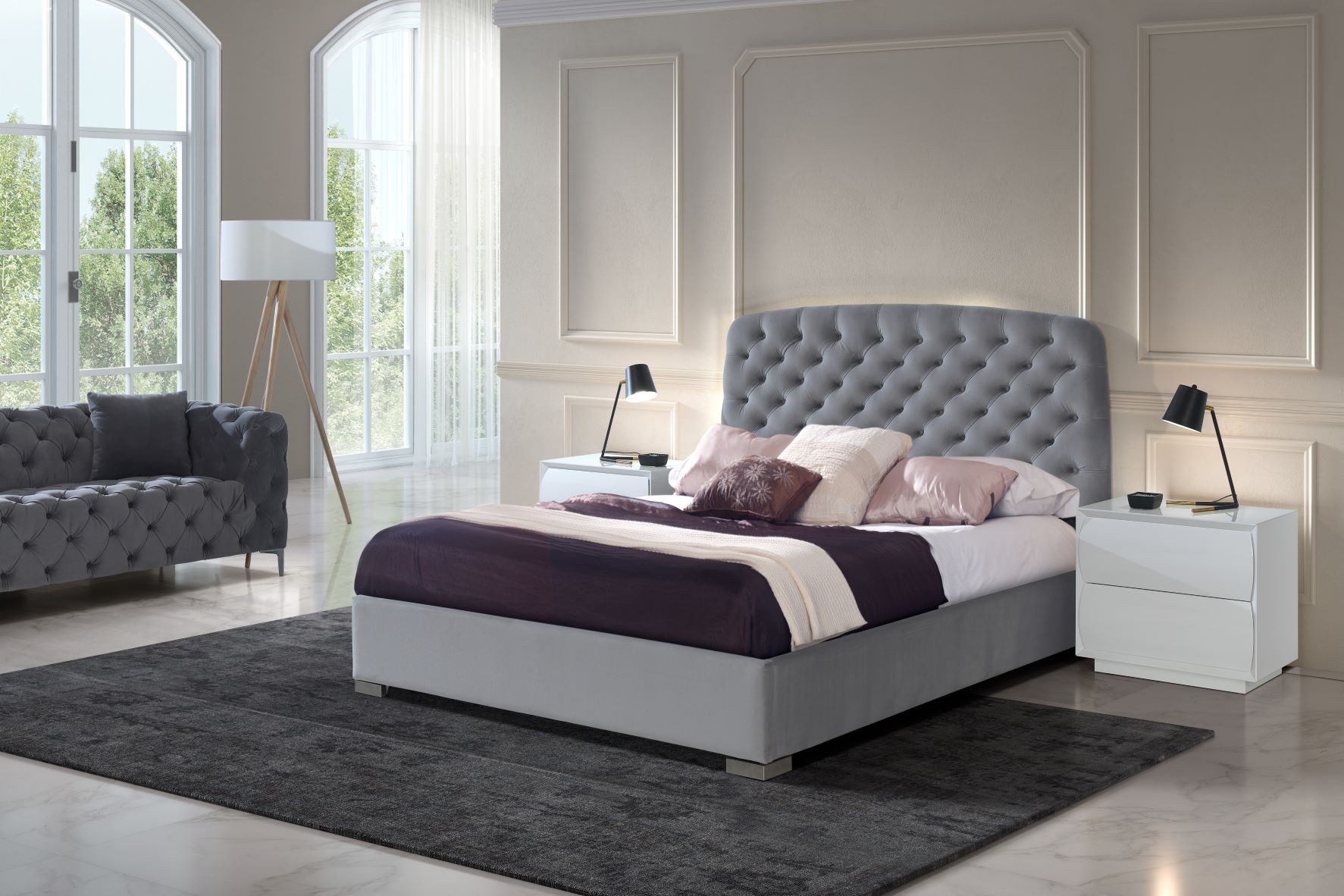 Estila Chesterfield čalouněná moderní postel Yolanda s úložným prostorem 140-180cm