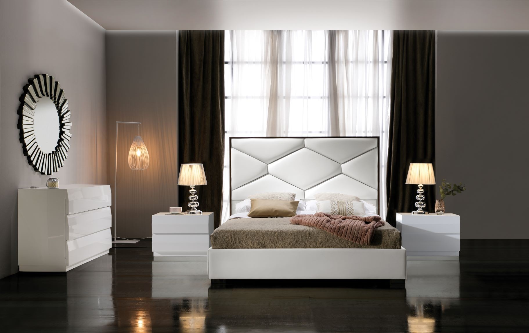 Estila Moderní kožená manželská postel Martina s geometrickým vzorovaným čalouněním 150-180cm