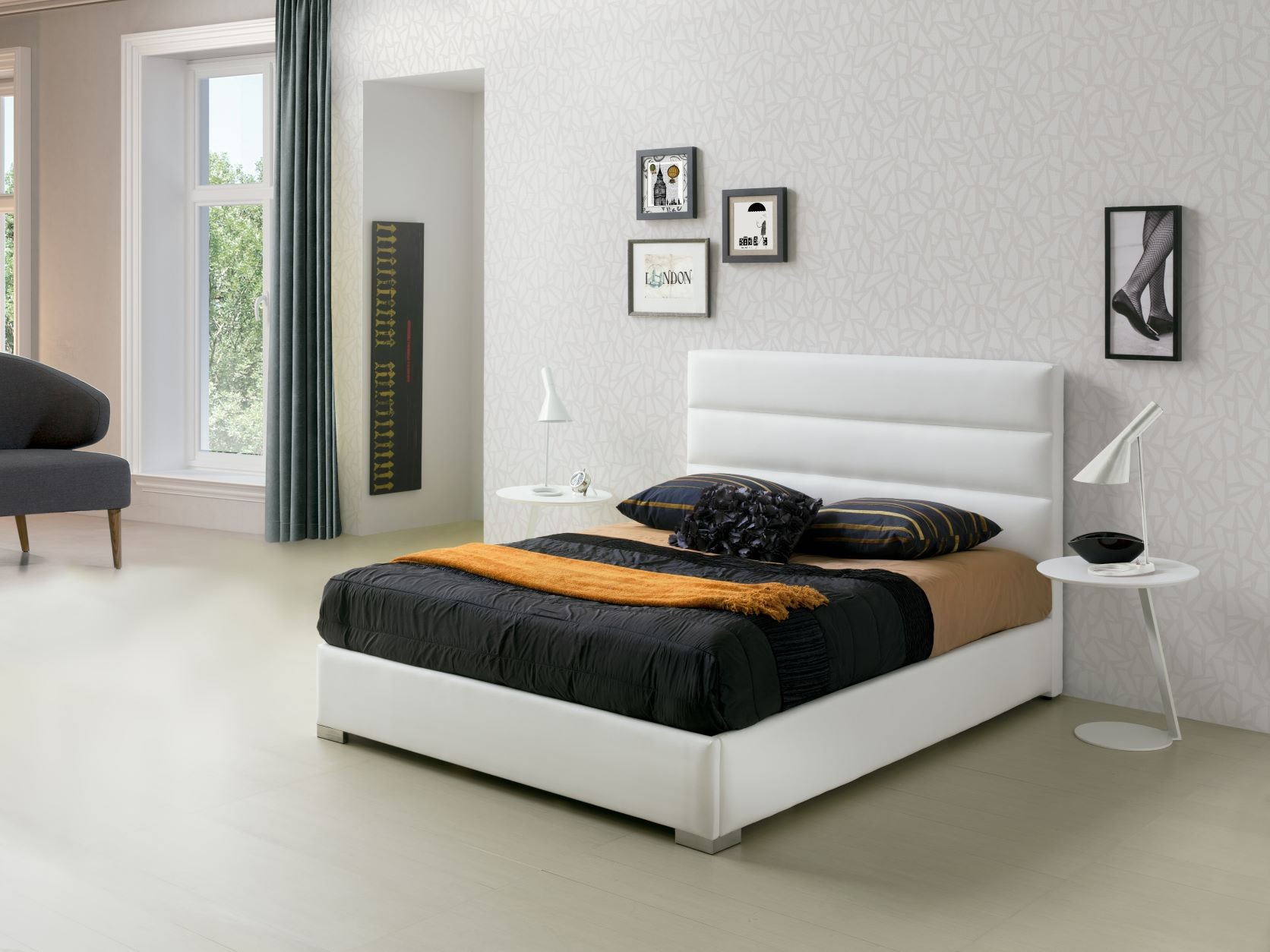 Estila Elegantní kožená čalouněná postel Lidia v bílé barvě s vysokým prošíváním čelem 90-180cm
