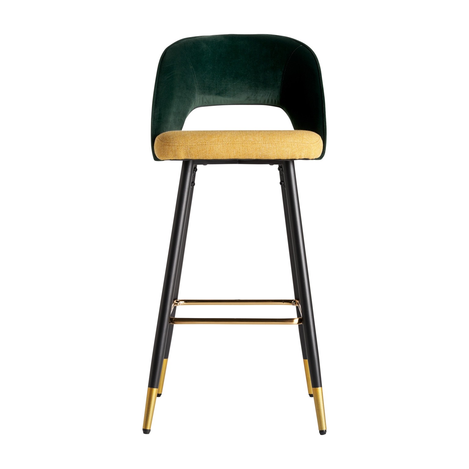 Estila Art-deco luxusní barová židle Dosiee na černých nohách s potahem zeleno-žluté barvy 103cm