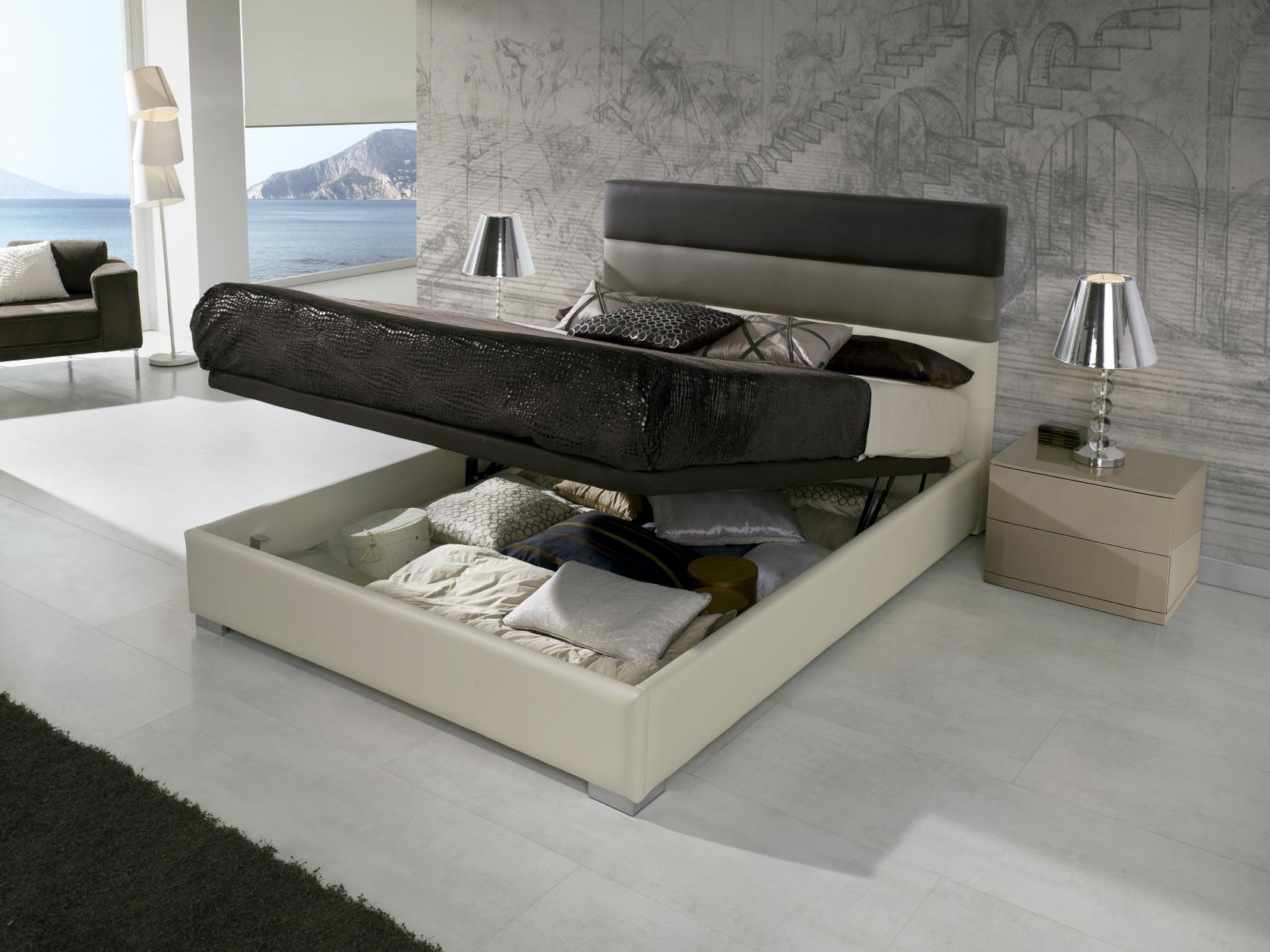 Estila Kožená dizajnová postel Desiree s prošívaným čelem a s úložným prostorem 90-180cm