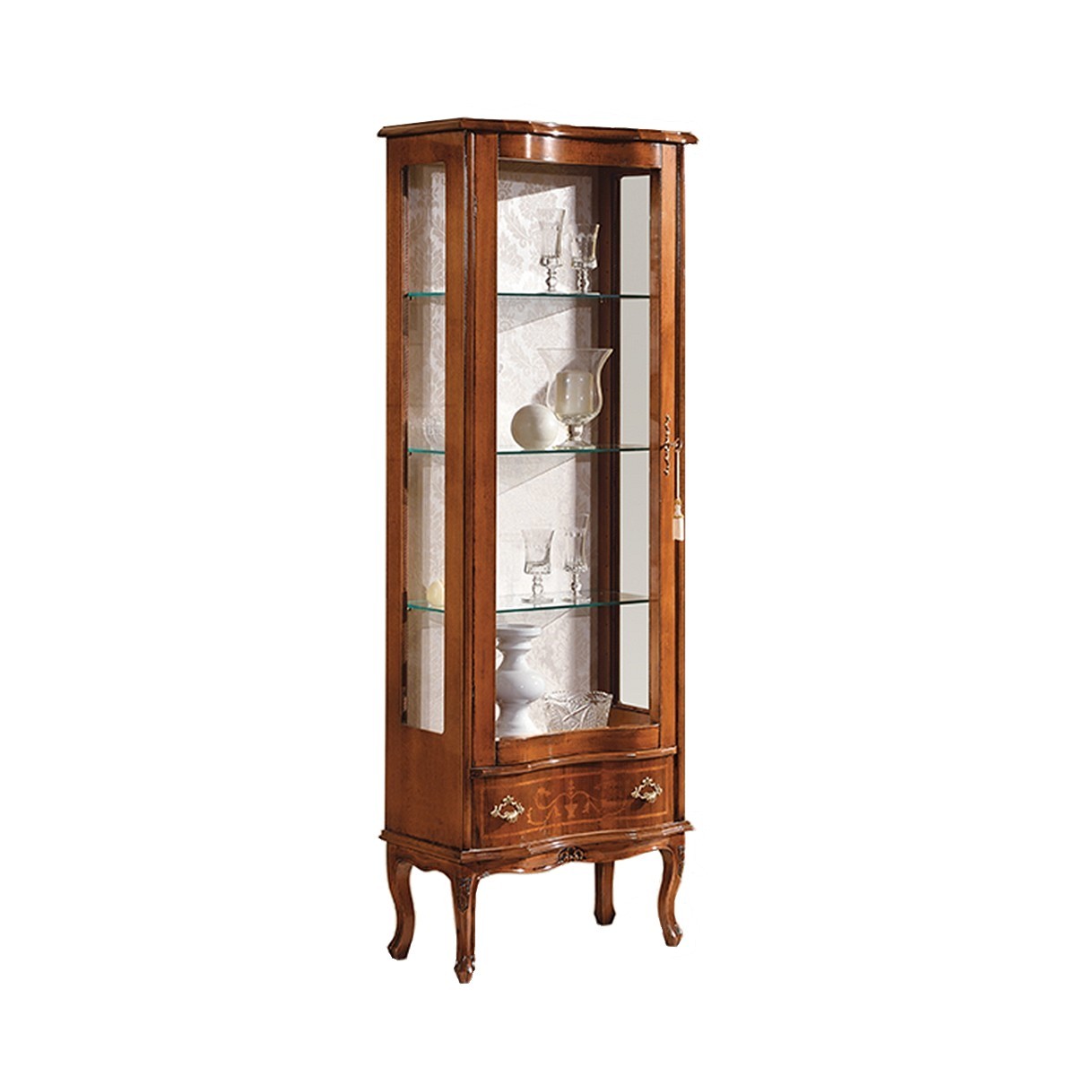 Estila Luxusní klasická vitrína Clasica z masivu se čtyřmi poličkami a šuplíkem (levá) 175 cm
