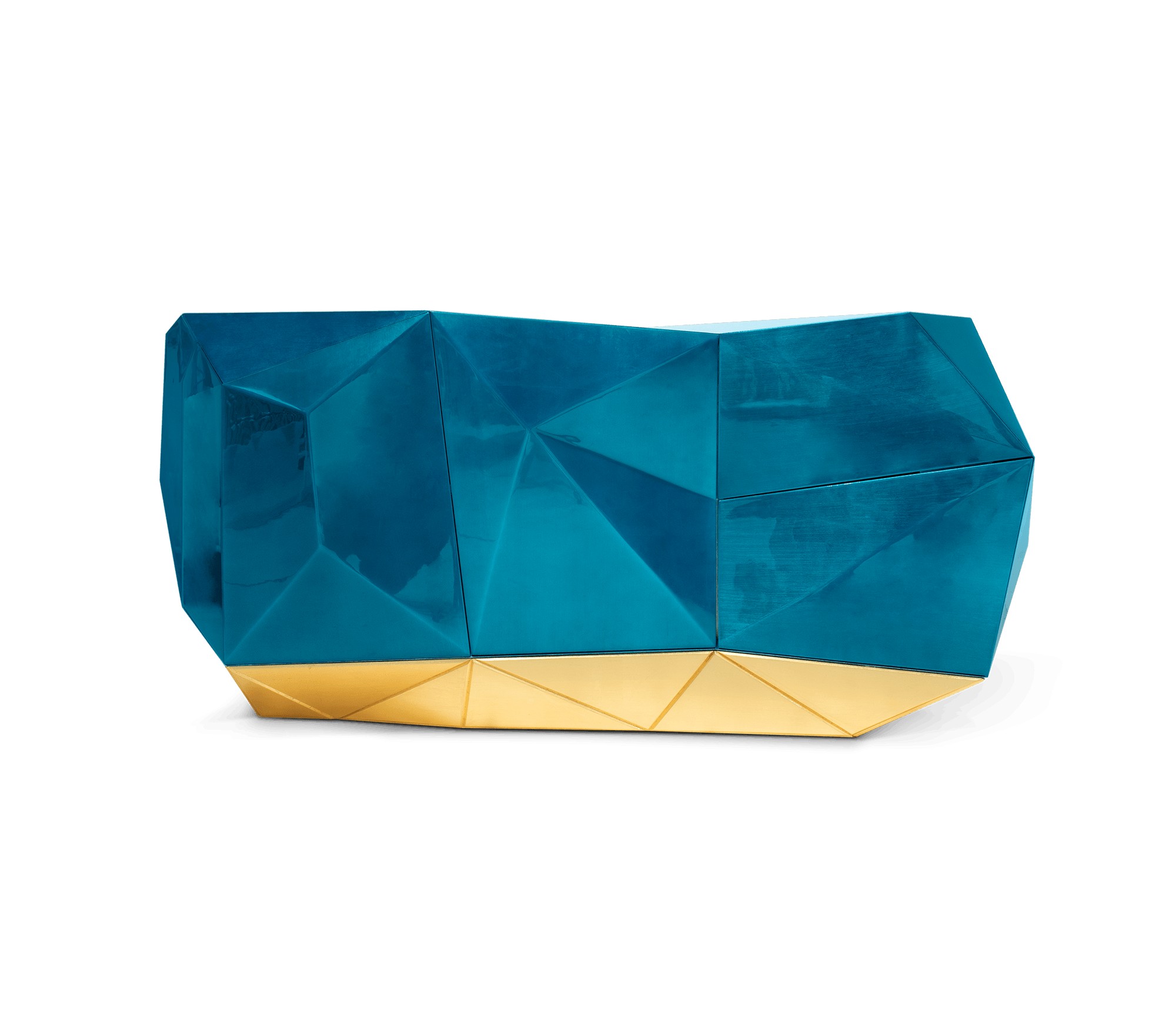 Estila Luxusní dizajnový příborník s designovou ručně vyřezávanou pozlacenou podstavou Diamond Blue 185 cm