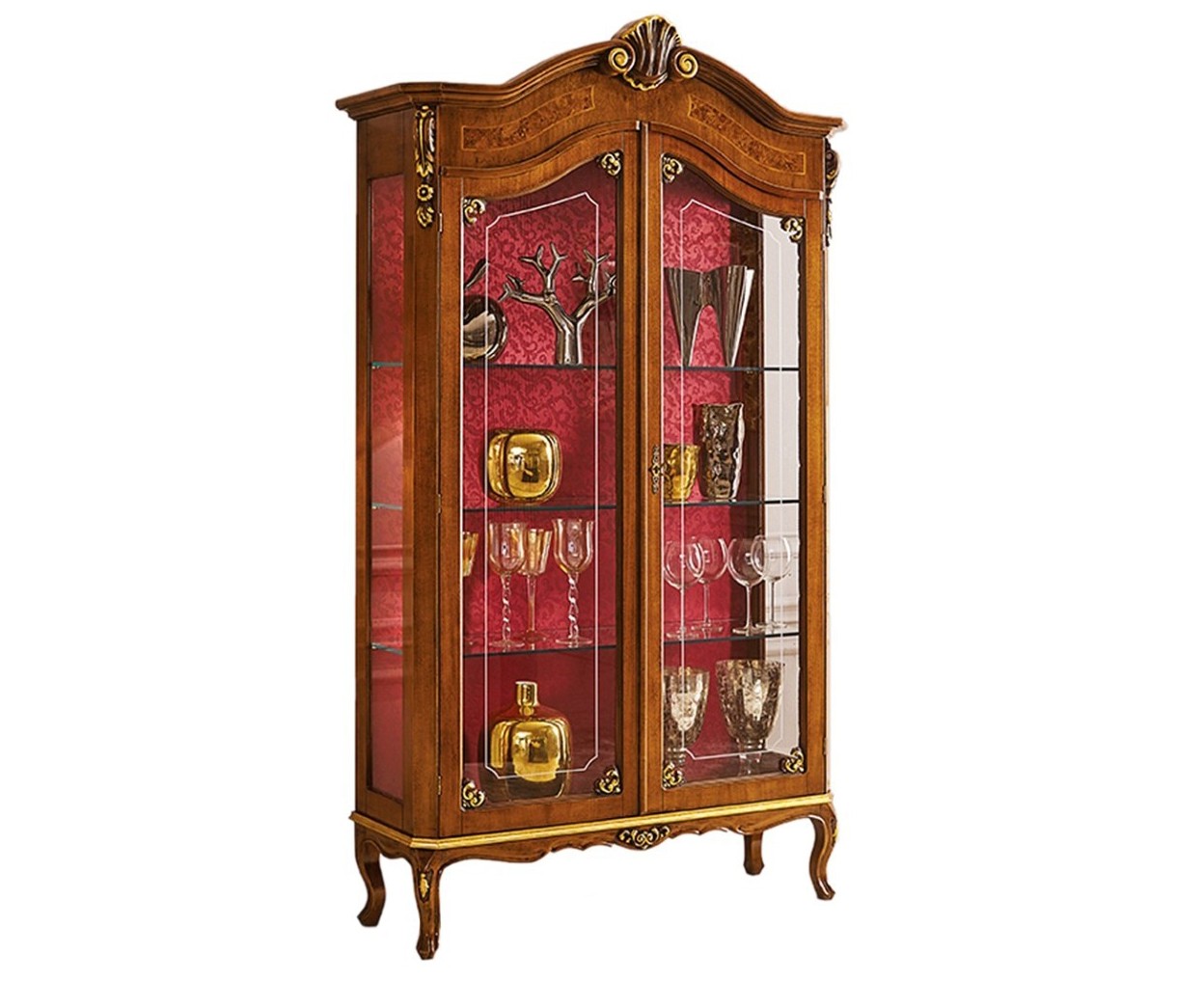 Estila Luxusní klasická prosklená dvoudveřová vitrína Clasica z dřevěného masivu s barokní výzdobou a chippendale nožičkami 210 cm