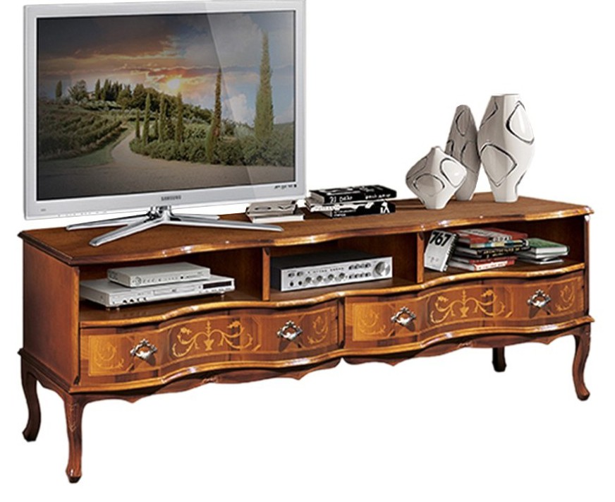 Estila Luxusní rustikální TV stolek Clasica s poličkami a šuplíky s vyřezávanými florálními ornamenty 169cm