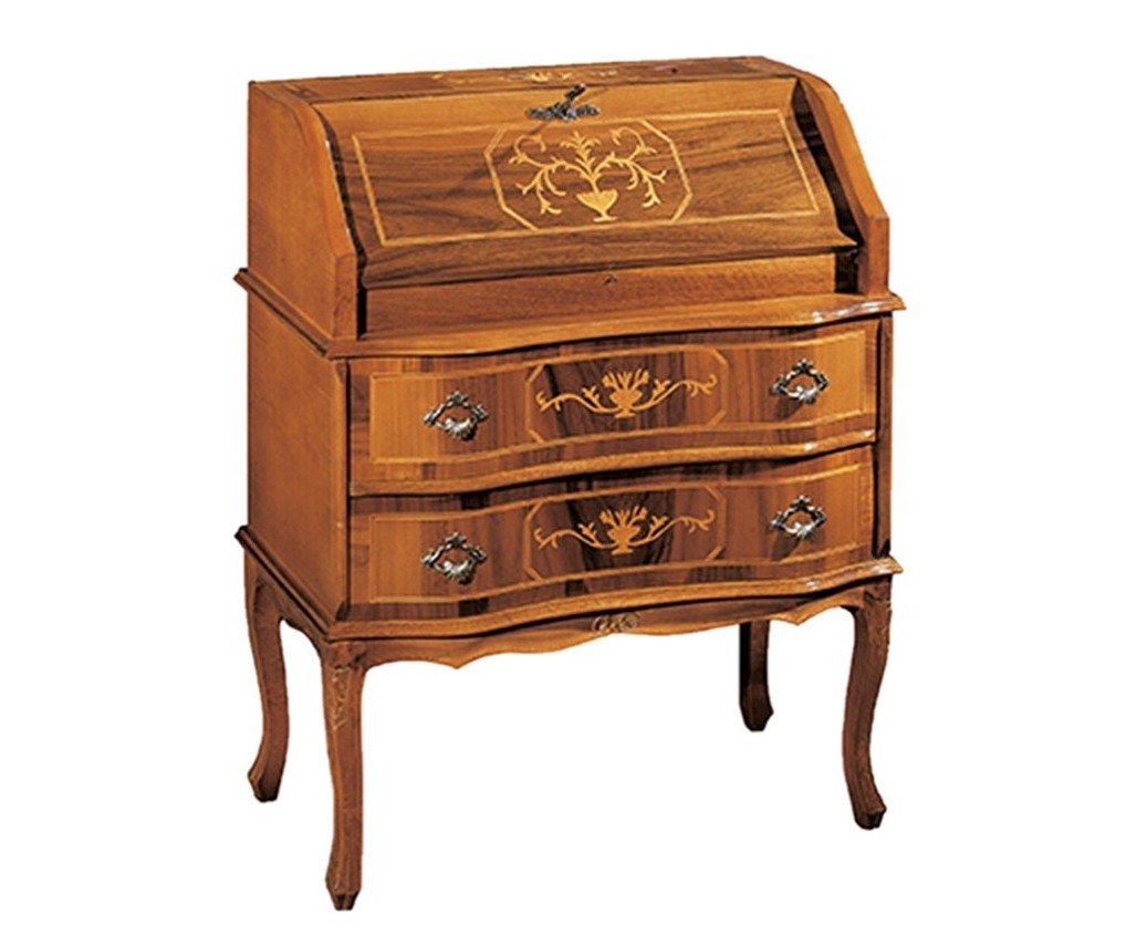 Estila Luxusní barokní psací stolek Clasica se sekretářem z masivního dřeva se dvěma šuplíky a rustikálním zdobením 75cm