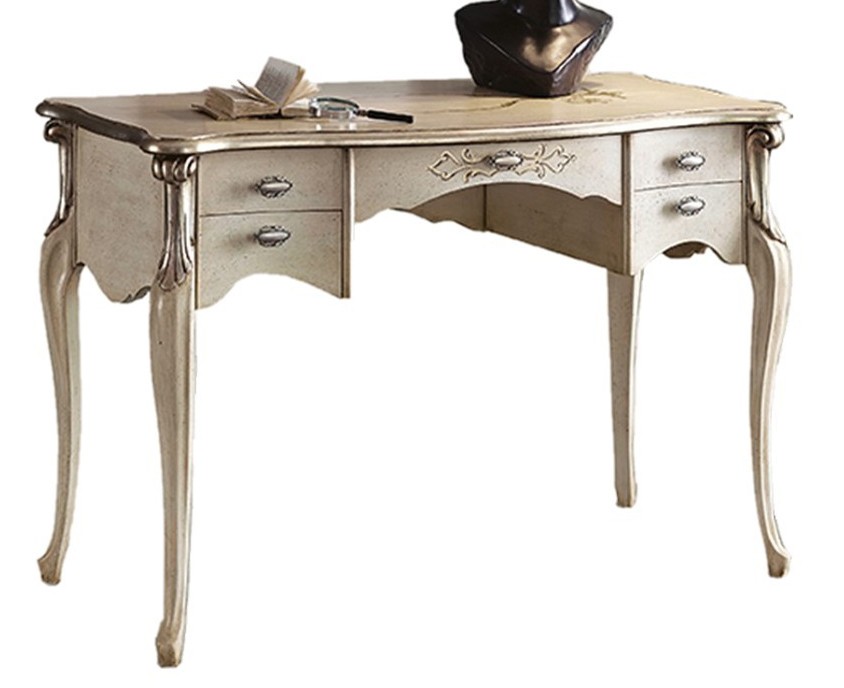 Estila Barokní luxusní psací stolek Pasiones z masivního dřeva s pěti zásuvkami120cm