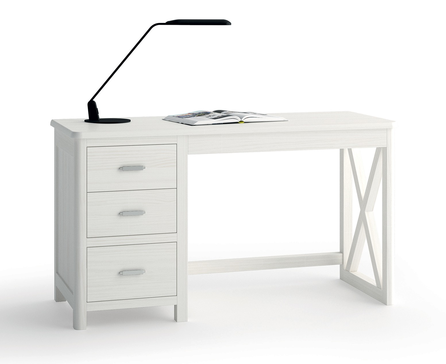 Estila Moderní designový psací stůl Cerdena z masivního dřeva se skříňkou a třemi zásuvkami 140-170cm