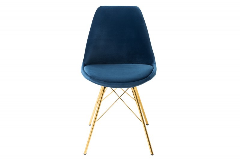 Estila Designová moderní židle Scandinavia se zlatým kovovým nohama a tmavě modrým čalouněním 86cm