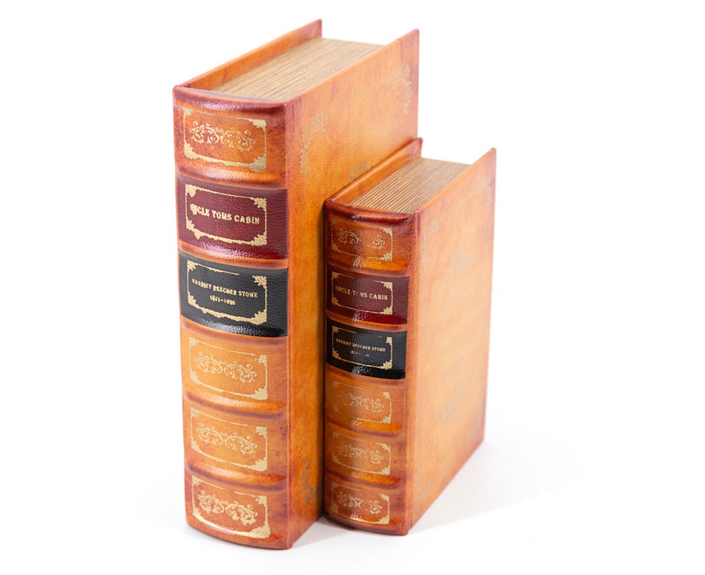 Estila Stylový kožený set knih H.B. Stowe v oranžové barvě s dekorativním vzhledem 27cm