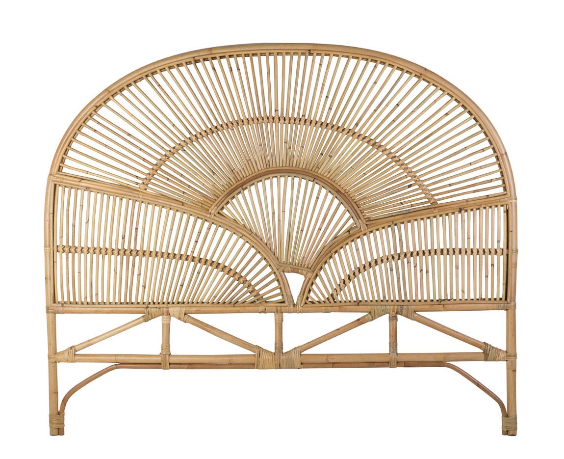 Estila Designové ratanové čelo postele Lucianus v etno stylu s paprskovitým výpletem obloukovitého tvaru 160cm
