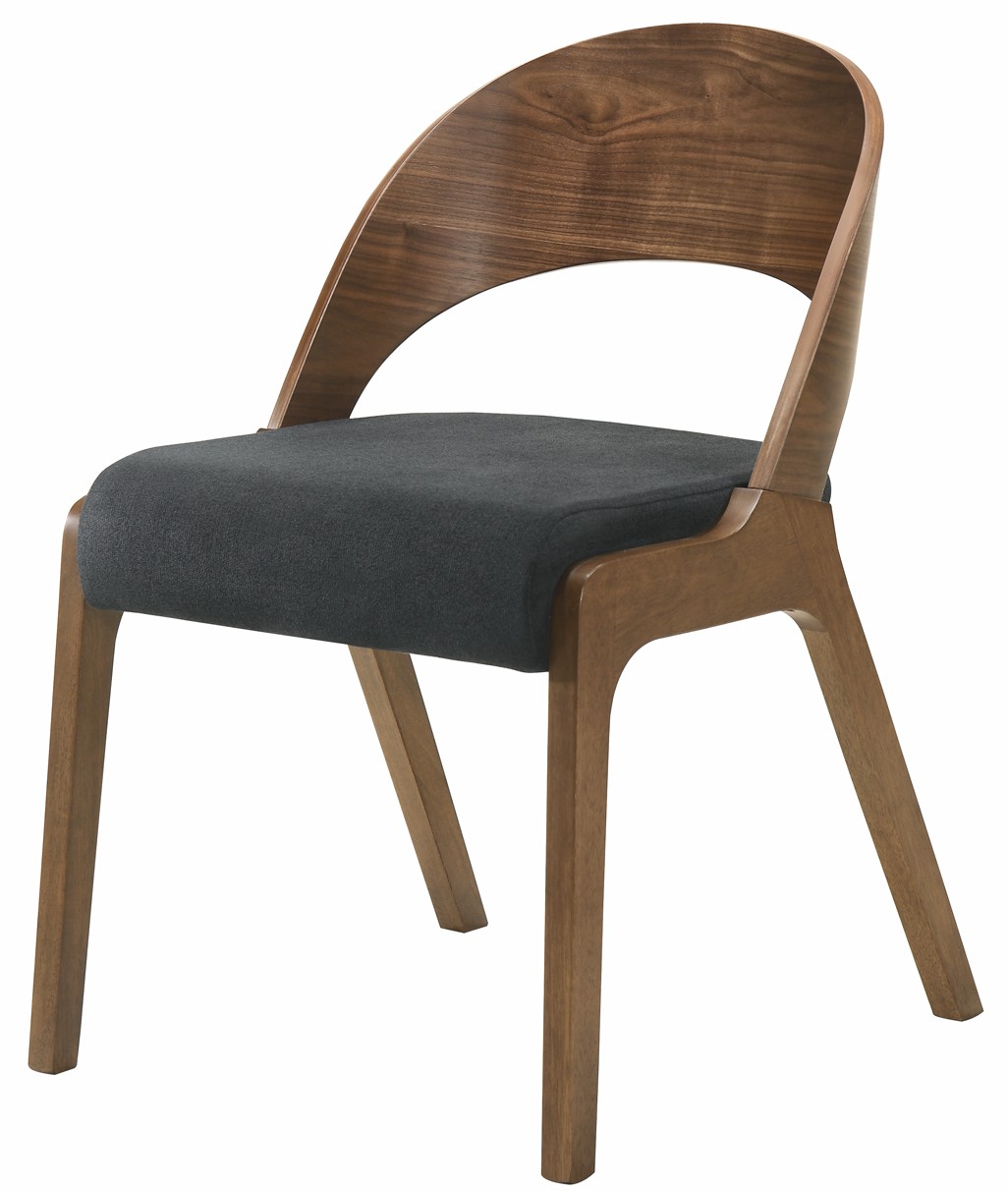 Estila Stylová jídelní židle Nordica Nogal s tvarovanou zádovou opěrkou z ořechově hnědého dřeva s tmavě šedým čalouněním 77cm