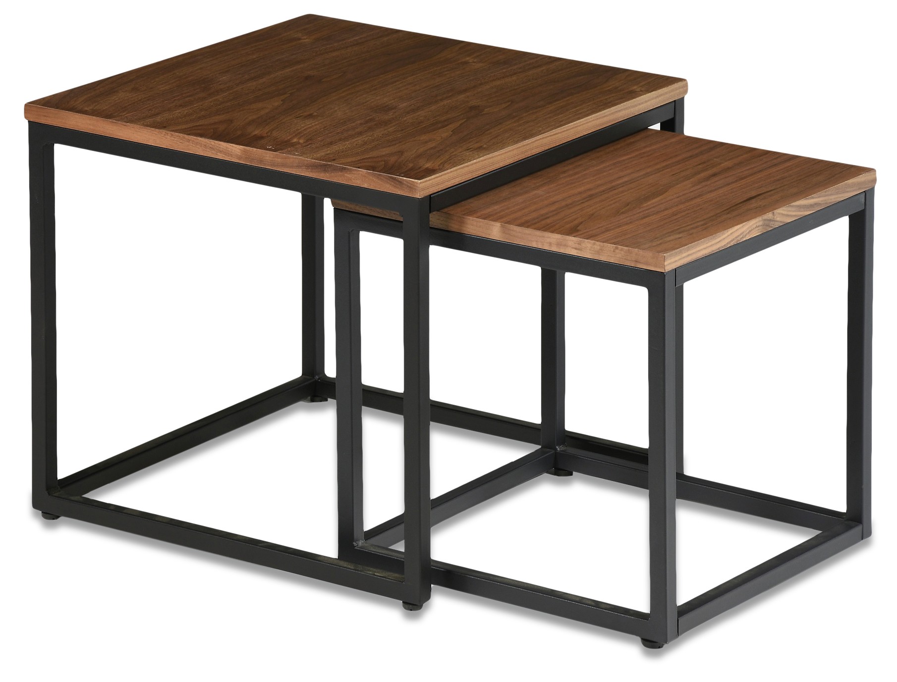 Estila Moderní set konferenčních stolků Vidar ze dřeva s černou kovovou podstavou čtvercový hnědý 50cm