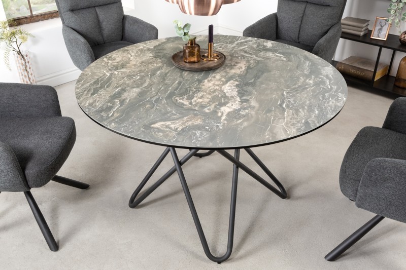 Estila Moderní kulatý jídelní stůl Sabine s keramickou mramorovou povrchovou deskou a kovovou konstrukcí 120cm