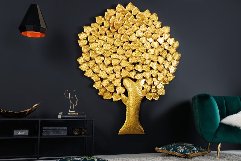 Estila Elegantní zlatá nástěnná dekorace Tree of Life z kovu ve tvaru stromu jinanu 170cm