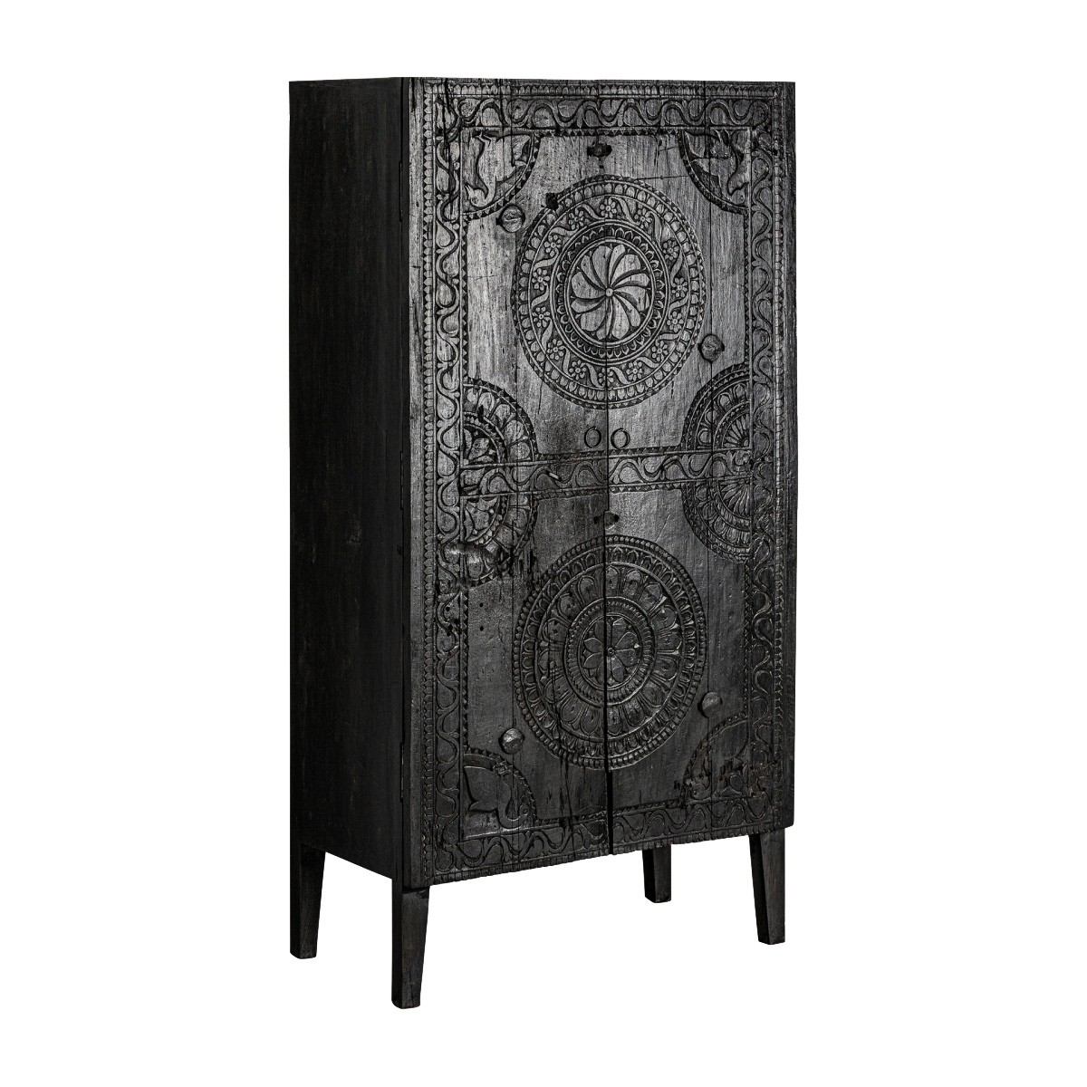Estila Luxusní orientální černá skříň Belem z masivního mangového dřeva s ornamentálním vyřezáváním 168cm