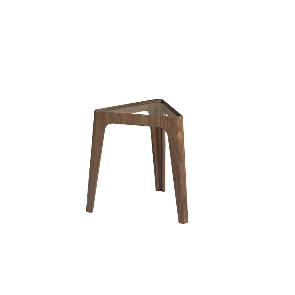 Estila Moderní hnědý příruční stolek Vita Naturale trojúhelníkový 58cm
