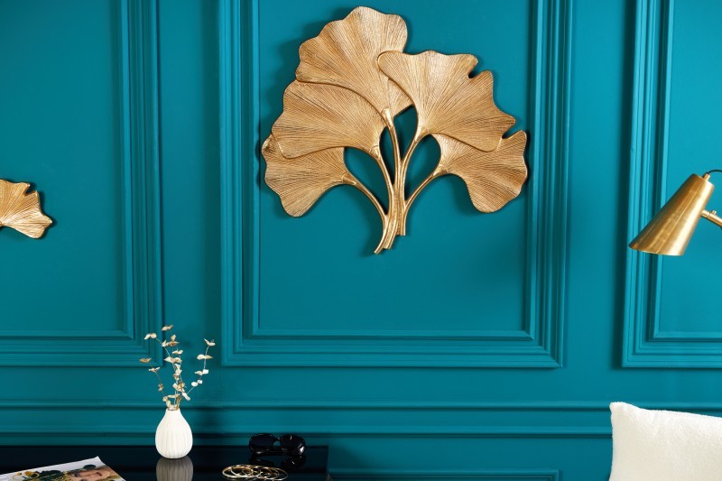 Estila Designová art deco nástěnná dekorace Ginko z kovu zlaté barvy 60cm