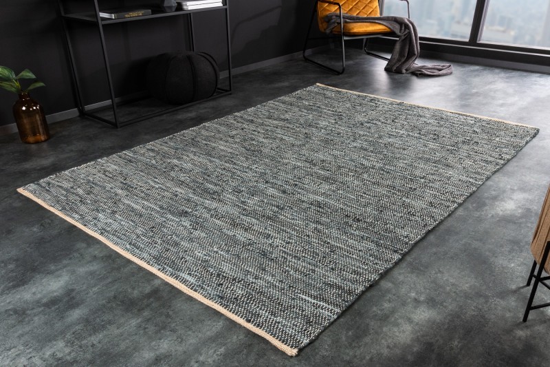Estila Designový obdélníkový koberec Mare z kožených a konopných vláken modrošedé barvy 230cm